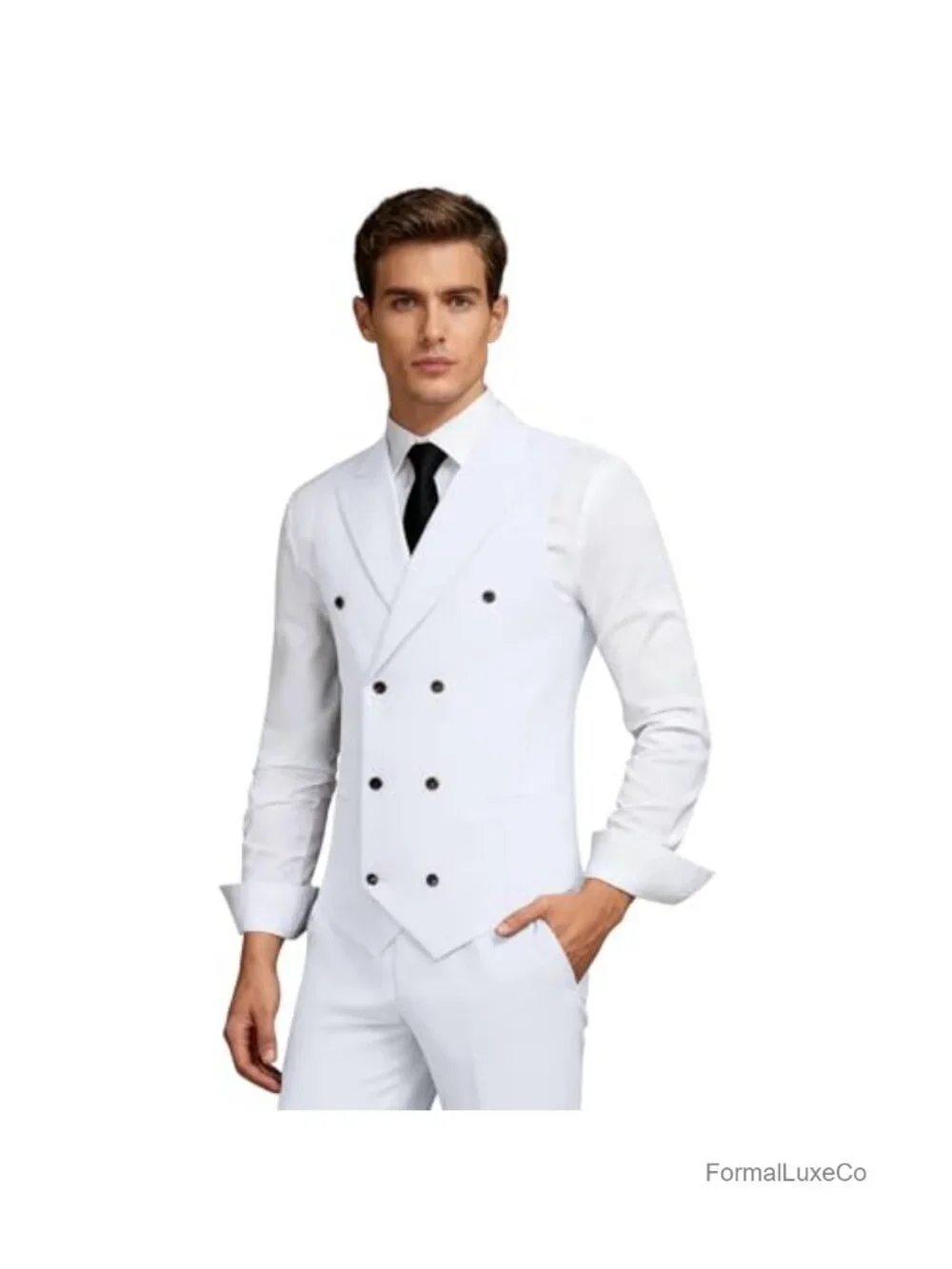 Men's Slim Fit 2-Piece Suit Vest & Pants Set, Double Breasted Peak Lapel,